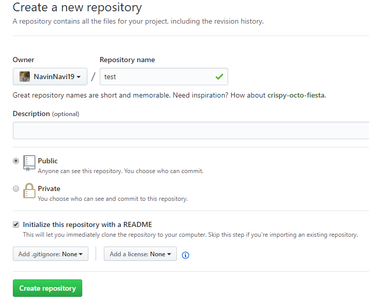 repository creation screenshot