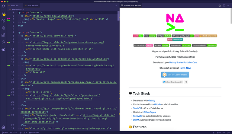 Image of README file showing the preview in GITHUB view